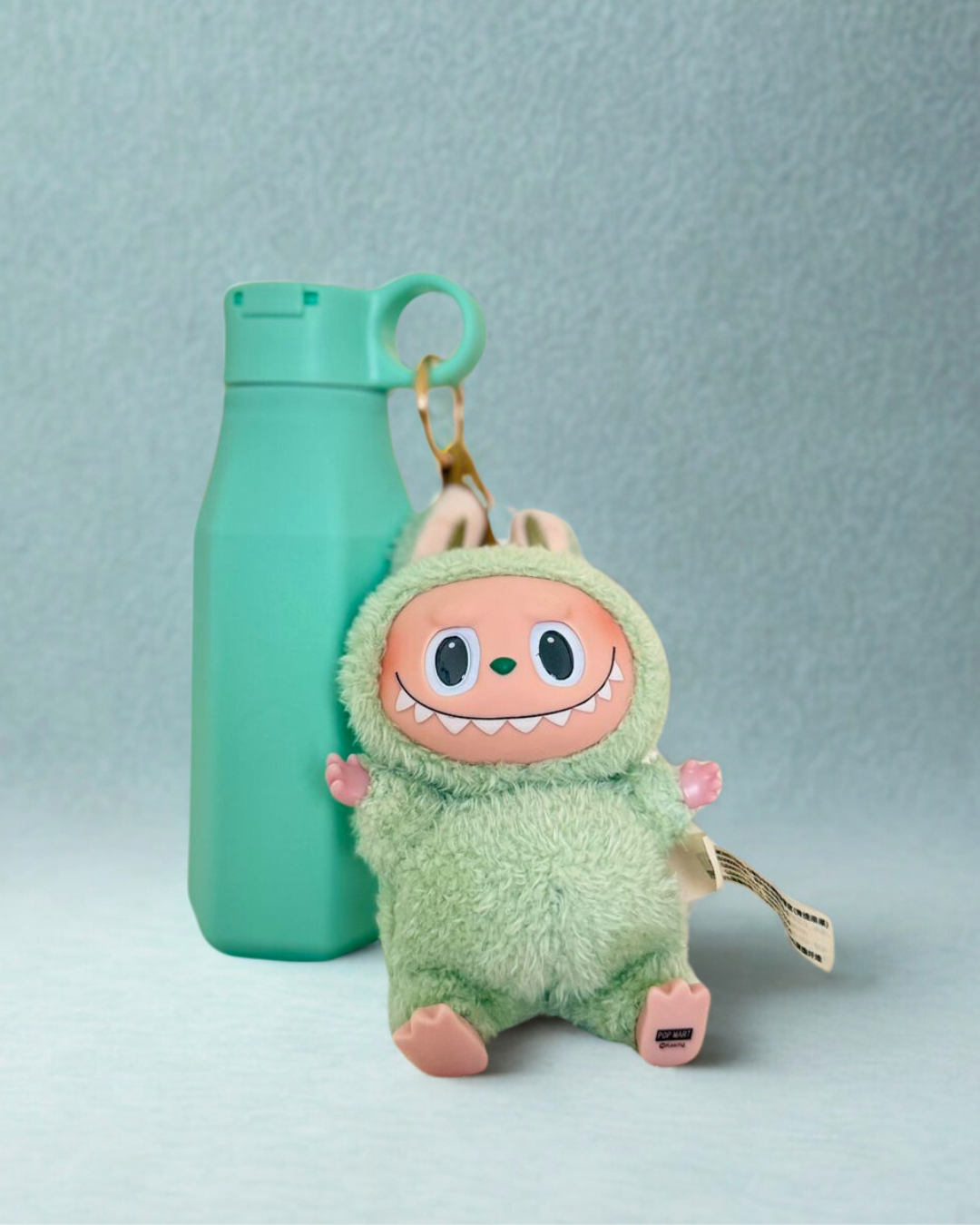 bentomio mint water bottle with labubu