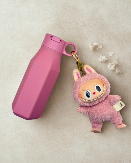 labubu with blush water bottle 